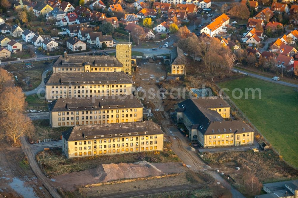 Soest from above - Building complex of the former military barracks Adon- Kaserne on Meisinger Weg in Soest in the state North Rhine-Westphalia, Germany