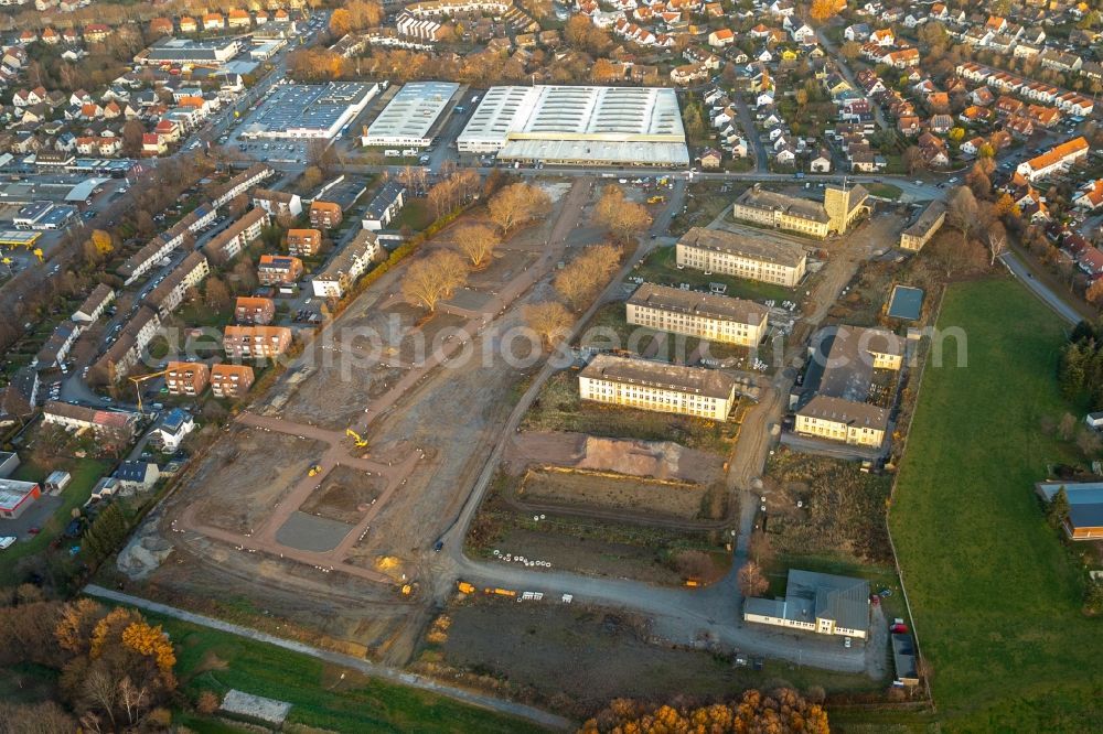 Aerial image Soest - Building complex of the former military barracks Adon- Kaserne on Meisinger Weg in Soest in the state North Rhine-Westphalia, Germany