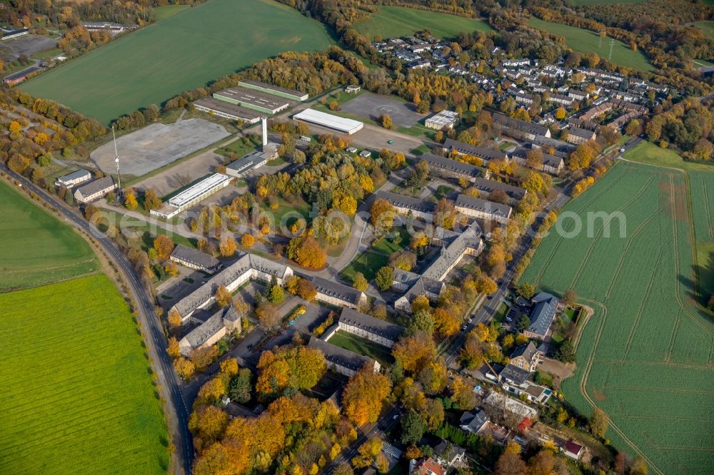 Düsseldorf from above - Building complex of the former military barracks Bergische Kaserne on Bergische Landstrasse in Duesseldorf in the state North Rhine-Westphalia, Germany