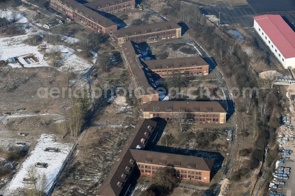 Bernau from above - Building complex of the former military barracks of Heeresbekleidungsamt Schoenfelder Weg in Bernau in the state Brandenburg