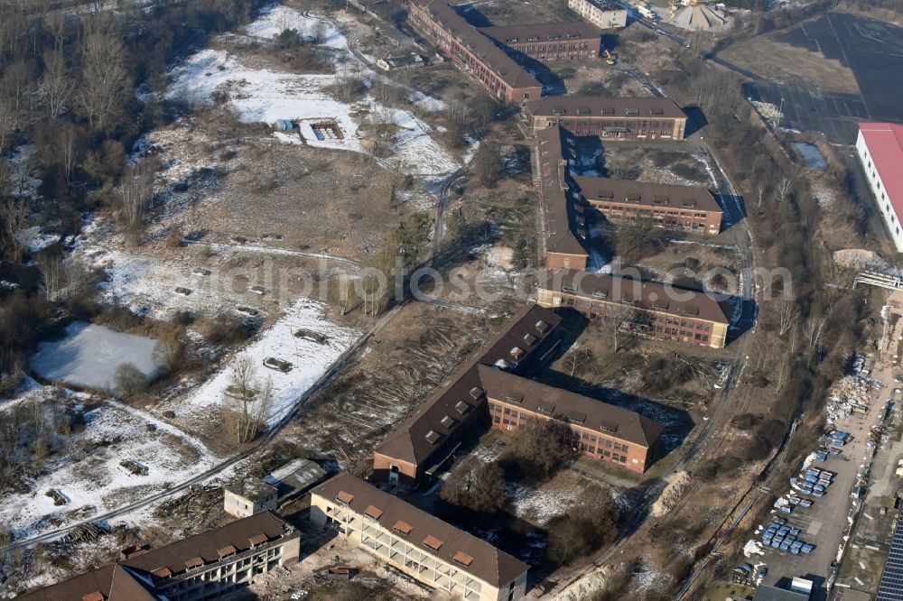 Bernau from the bird's eye view: Building complex of the former military barracks of Heeresbekleidungsamt Schoenfelder Weg in Bernau in the state Brandenburg