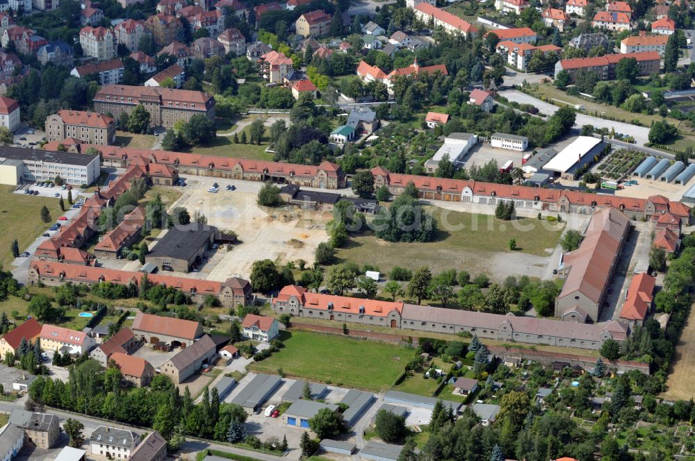 Bautzen from above - Building complex of the former military barracks Husarenkaserne on street Kaethe-Kollwitz-Strasse in Bautzen in the state Saxony, Germany