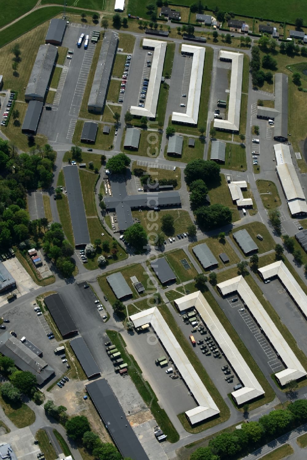 Ronne - Insel Bornholm from above - Building complex of the former military barracks in Ronne - Bornholm Island in Region Hovedstaden, Denmark