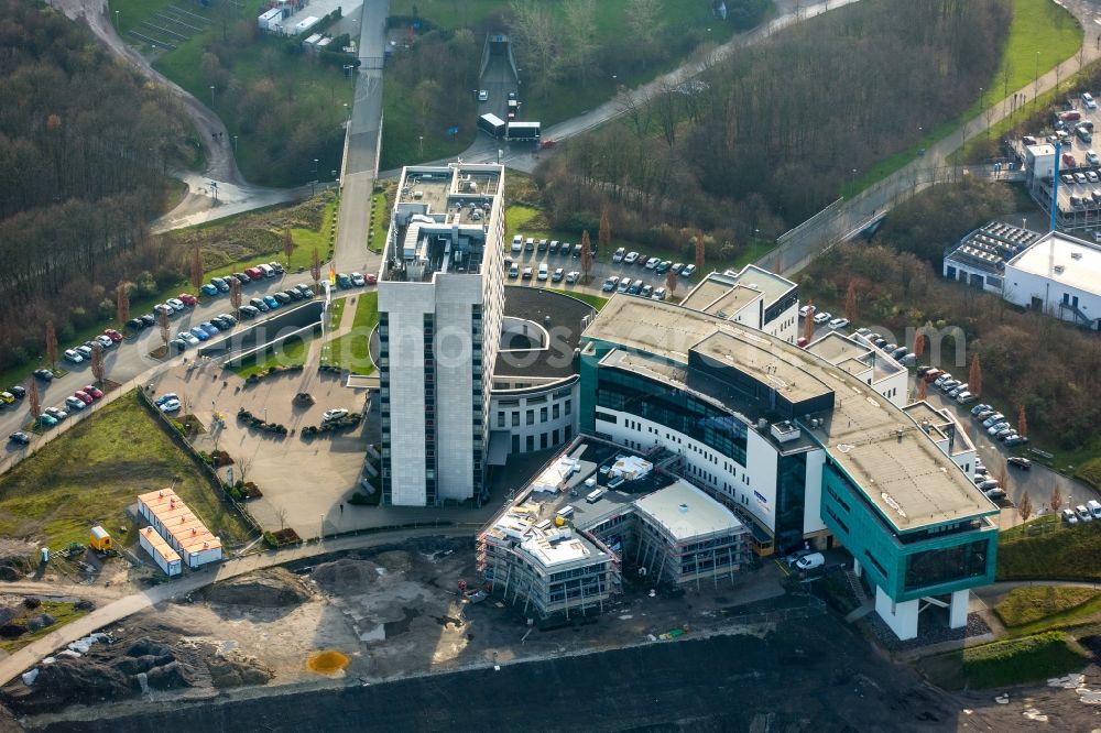 Aerial image Gelsenkirchen - Building complex at the former Parkstadion including the Hotel Courtyard by Marriott and the rehabilitation center medicos AufSchalke in Gelsenkirchen in the state of North Rhine-Westphalia