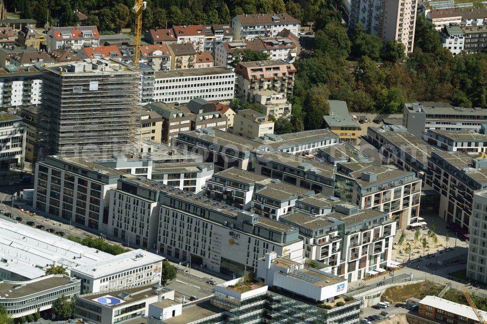 Stuttgart from above - Building complex of the shopping mall Milaneo in Stuttgart in the state of Baden-Wuerttemberg. The complex includes the Aloft Stuttgart Hotel