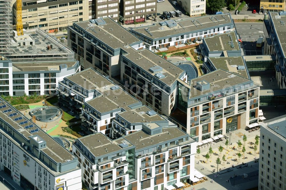 Aerial image Stuttgart - Building complex of the shopping mall Milaneo in Stuttgart in the state of Baden-Wuerttemberg. The complex includes the Aloft Stuttgart Hotel