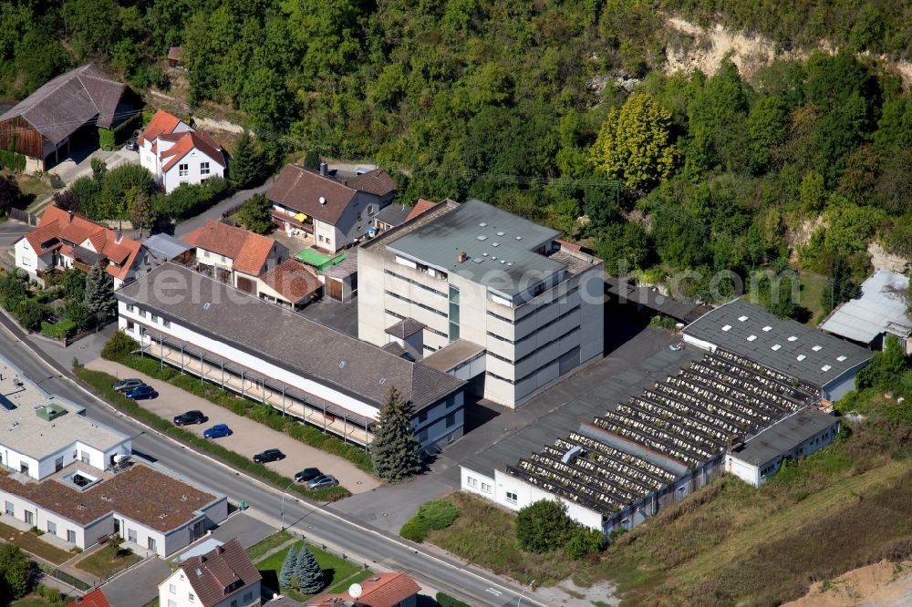 Aerial photograph Grünsfeld - Building complex with the store - furniture market Moebel Seubert GmbH & Co. KG at Leuchtenbergstrasse in Gruensfeld in the state Baden-Wurttemberg, Germany