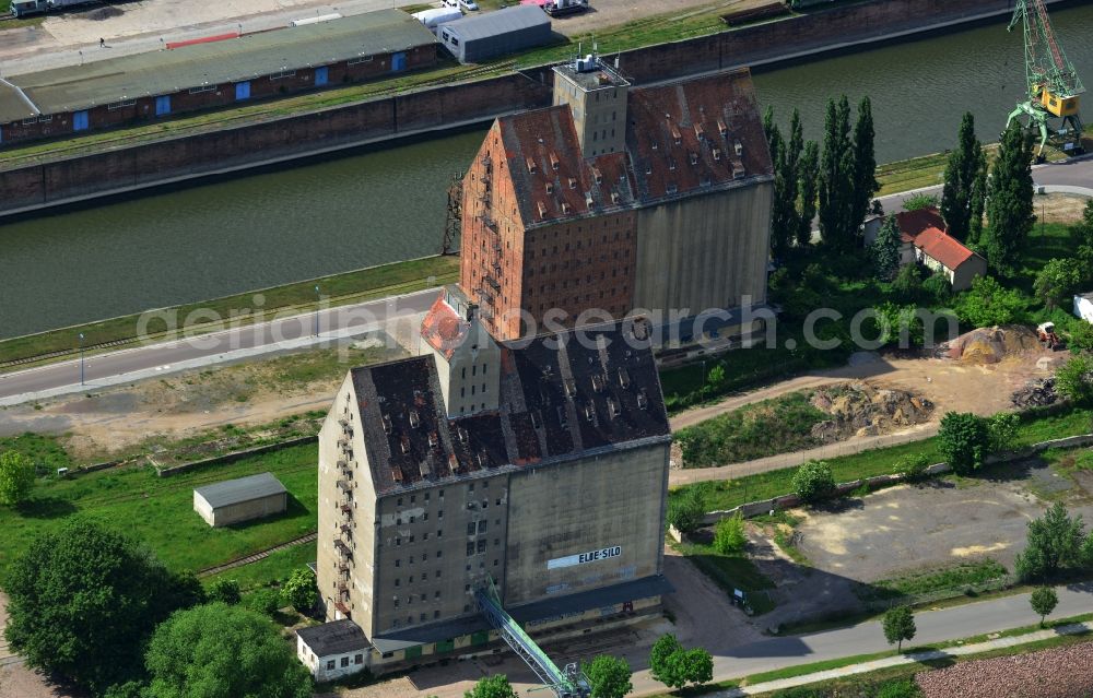 Magdeburg from above - Building complex Elbe silo in the former trading port in Magdeburg in Saxony-Anhalt