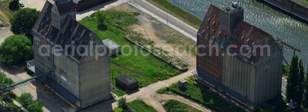 Magdeburg from above - Building complex Elbe silo in the former trading port in Magdeburg in Saxony-Anhalt