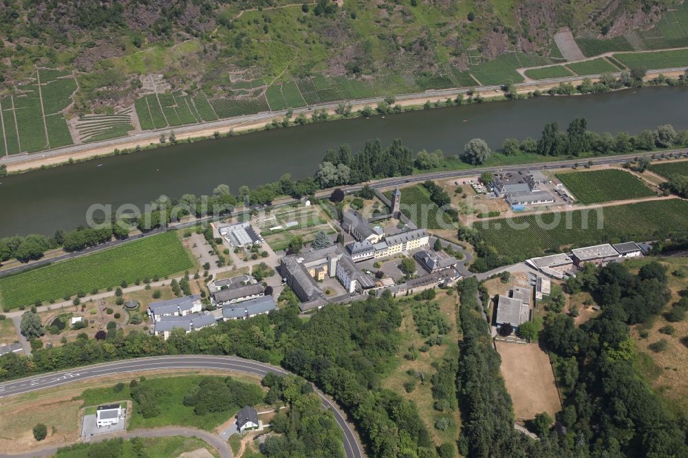 Cochem from the bird's eye view: Complex of buildings of the Franciscan Monastery Ebernach in the district Sehl in Cochem at the Mosella in the state Rhineland-Palatinate, Germany. On the right the monastery church Maria Himmelfahrt