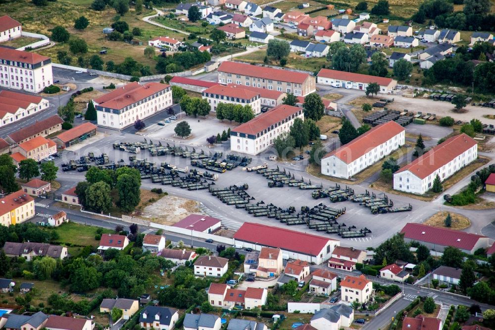 Aerial image Ecrouves - Building complex of the French army - military barracks of the 516th railway Regiment in Ecrouves in Grand Est, France