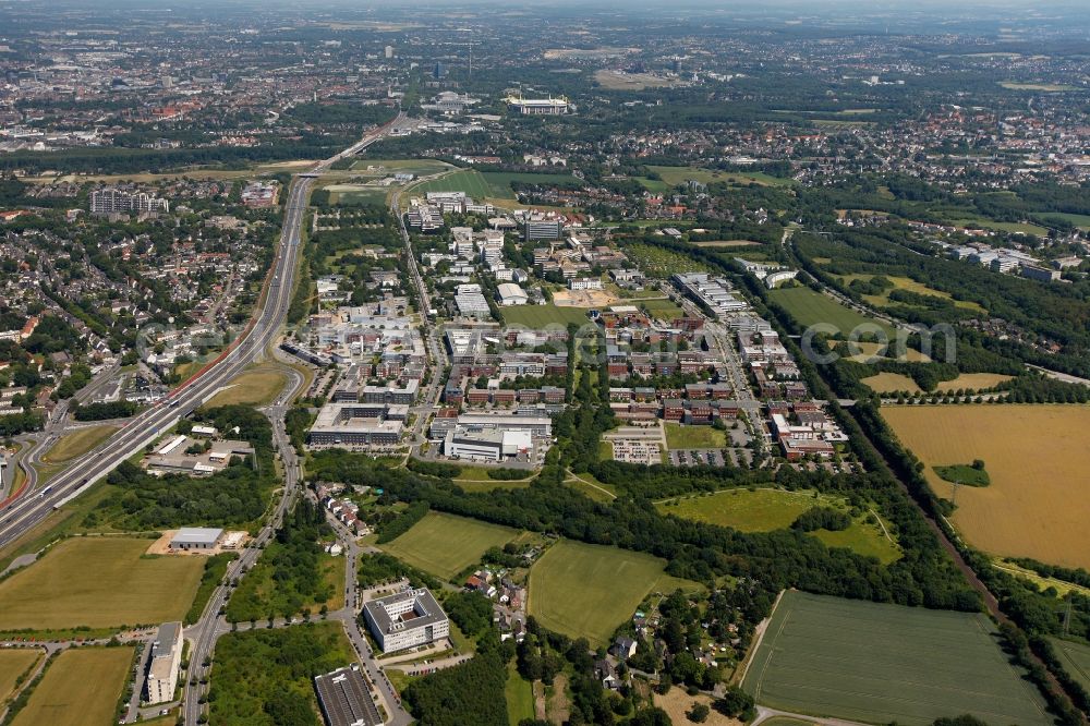 Dortmund from above - Architectural complex of the Frauenhofer - Institut Technologiezentrum on the Otto-Hahn-Strasse and Martin-Schmeisser-Weg in Dortmund in North Rhine-Westphalia