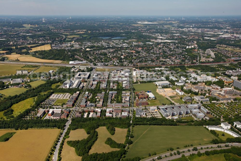 Dortmund from above - Architectural complex of the Frauenhofer - Institut Technologiezentrum on the Otto-Hahn-Strasse and Martin-Schmeisser-Weg in Dortmund in North Rhine-Westphalia