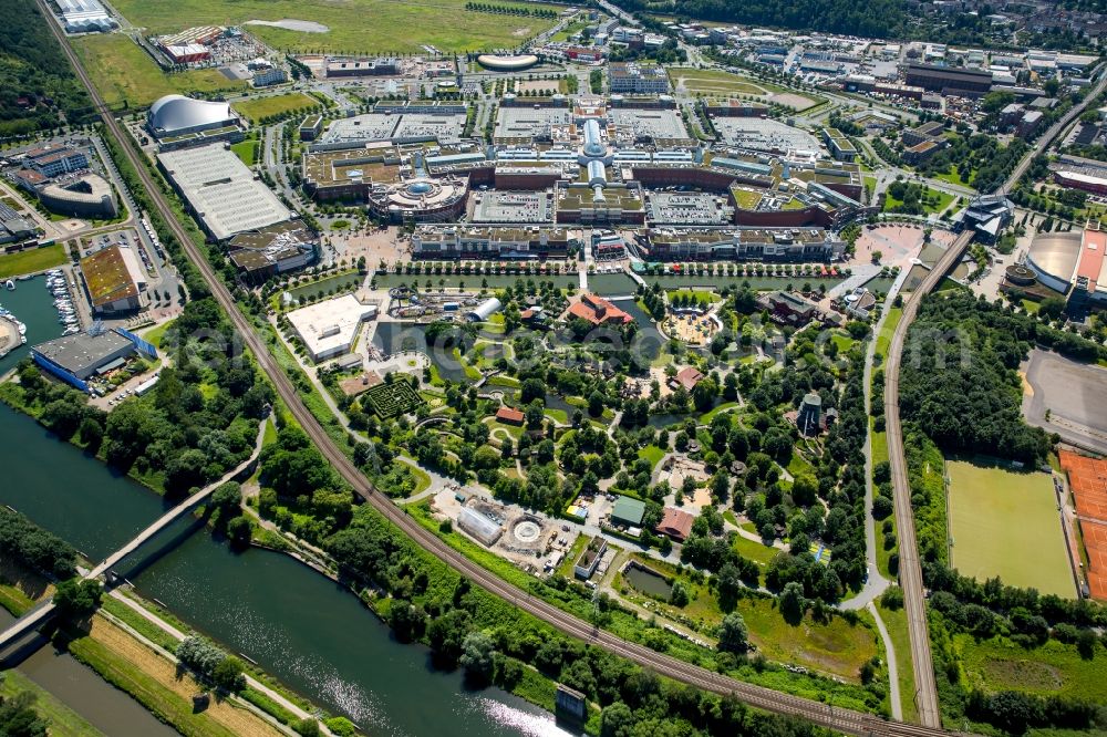 Aerial image Oberhausen - Building complex of the shopping mall Centro in Oberhausen in the state of North Rhine-Westphalia. The mall is the heart of the Neue Mitte part of the city and is located on Osterfelder Strasse