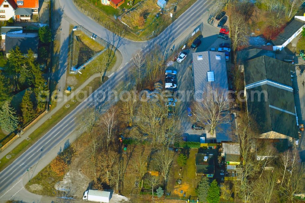 Aerial image Bernau - Building complex and grounds of the automotive repair shop AUTOFIT WOTSCHKE on Ruednitzer Chaussee in Bernau in the state Brandenburg, Germany