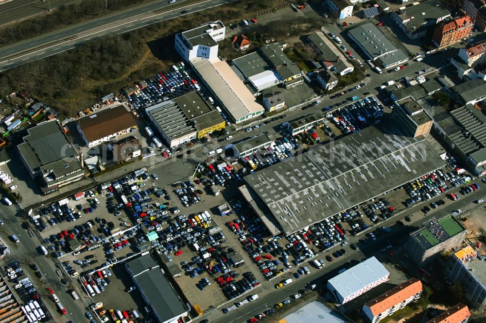 Aerial image Nürnberg - Building complex and grounds of the car repair workshop Bektas Turkoglu on Fuggerstrasse in Nuremberg in the state Bavaria, Germany