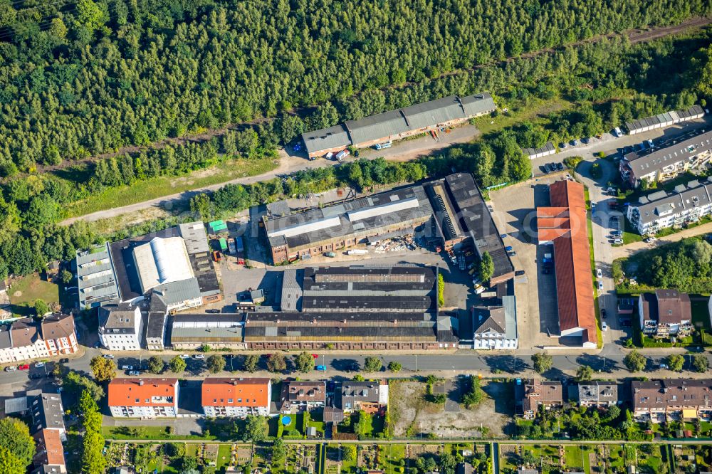 Aerial image Ückendorf - Building complex and grounds of the automotive repair shop O.R.B. - Off Road Bochum on street Watermanns Weg in Ueckendorf at Ruhrgebiet in the state North Rhine-Westphalia, Germany