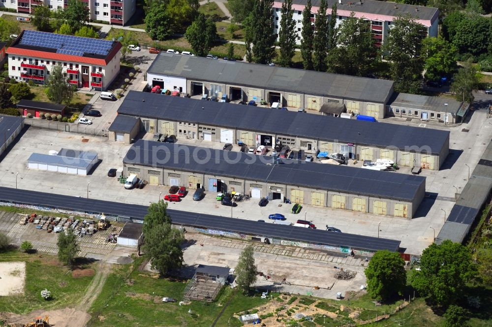 Aerial image Hoppegarten - Building complex and grounds of the vehicle repair workshop Sven Demuth Speed a??a??& Custom in the district of Dahlwitz-Hoppegarten in Hoppegarten in the state of Brandenburg, Germany