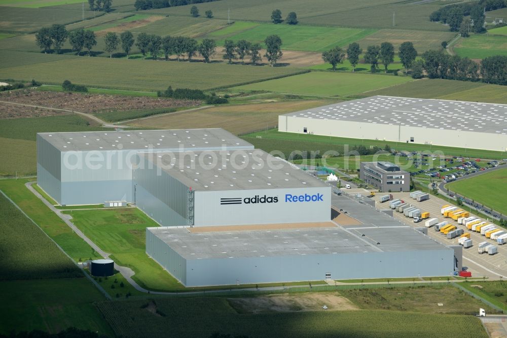 Rieste from the bird's eye view: Building complex and grounds of the logistics center adidas Reebok in the industrial area Niedersachsenpark in Rieste in the state Lower Saxony