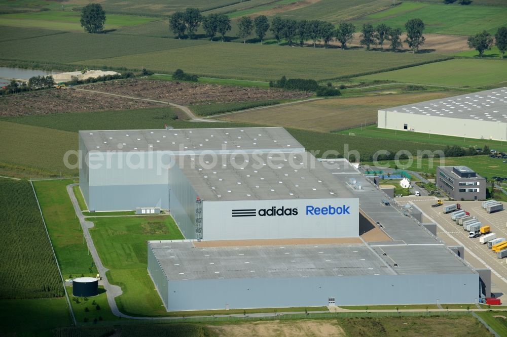 Aerial image Rieste - Building complex and grounds of the logistics center adidas Reebok in the industrial area Niedersachsenpark in Rieste in the state Lower Saxony