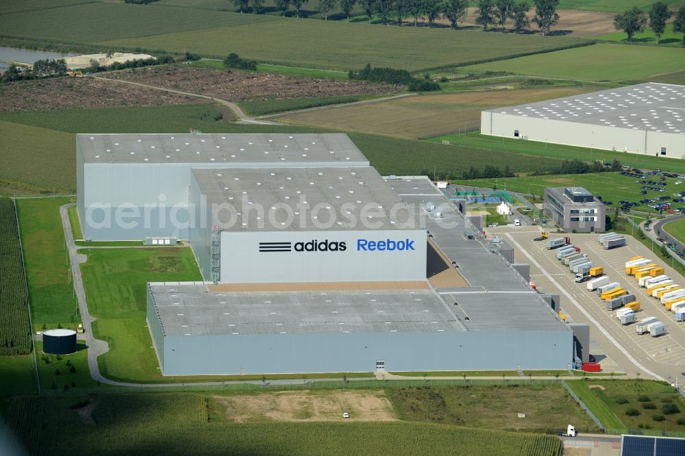 Aerial photograph Rieste - Building complex and grounds of the logistics center adidas Reebok in the industrial area Niedersachsenpark in Rieste in the state Lower Saxony