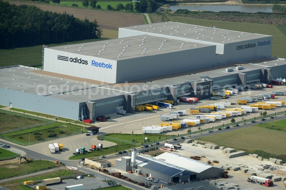 Rieste from the bird's eye view: Building complex and grounds of the logistics center adidas Reebok in the industrial area Niedersachsenpark in Rieste in the state Lower Saxony