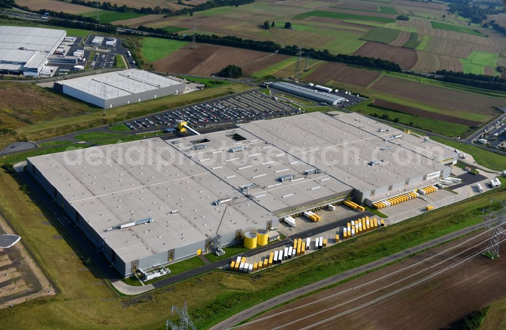 Kobern-Gondorf from above - Building complex and grounds of the logistics center AMAZON Am Autobahnkreuz in Kobern-Gondorf in the state Rhineland-Palatinate, Germany