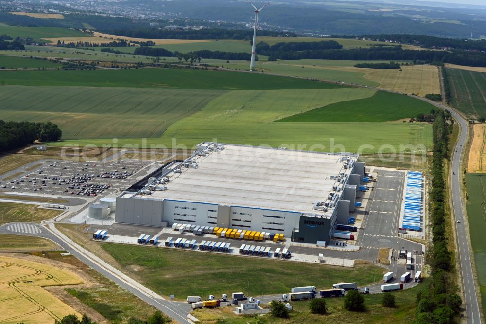 Cretzschwitz from the bird's eye view: Building complex and grounds of the logistics center Amazon in Cretzschwitz in the state Thuringia, Germany