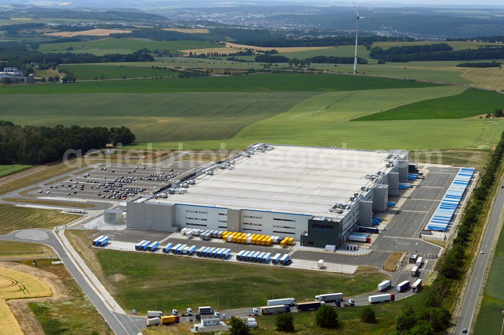 Aerial image Cretzschwitz - Building complex and grounds of the logistics center Amazon in Cretzschwitz in the state Thuringia, Germany