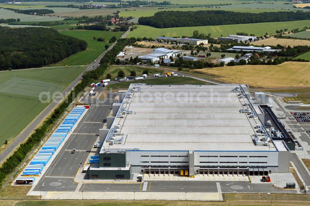 Aerial photograph Cretzschwitz - Building complex and grounds of the logistics center Amazon in Cretzschwitz in the state Thuringia, Germany