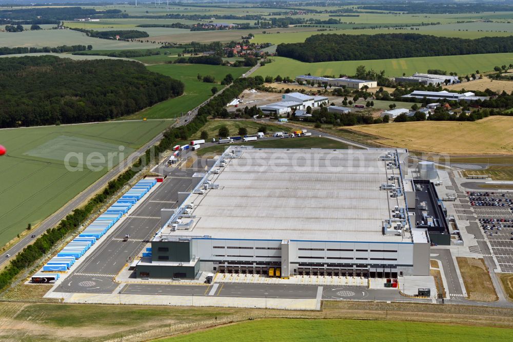 Cretzschwitz from above - Building complex and grounds of the logistics center Amazon in Cretzschwitz in the state Thuringia, Germany