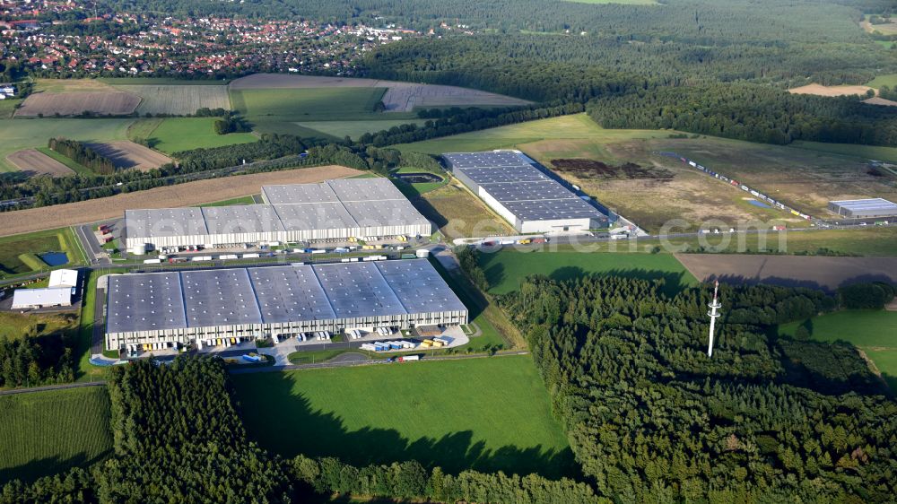 Walsrode from above - Building complex and grounds of the logistics center A27park in the district Benzen in Walsrode in the state Lower Saxony, Germany