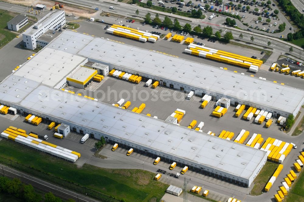 Augsburg from above - Building complex and grounds of the logistics center of Deutsche Post AG on Stuttgarter Strasse in Augsburg in the state Bavaria, Germany