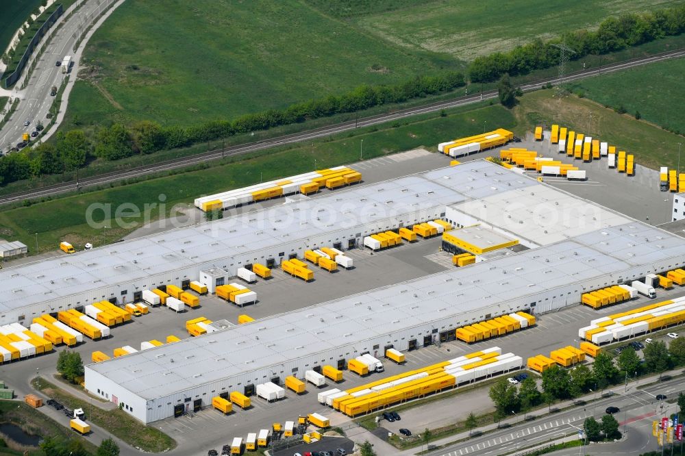 Aerial image Augsburg - Building complex and grounds of the logistics center of Deutsche Post AG on Stuttgarter Strasse in Augsburg in the state Bavaria, Germany