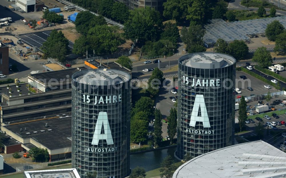 Wolfsburg from the bird's eye view: Building complex and grounds of the logistics center der Autostadt des VW Volkswagen- Werkes in Wolfsburg in the state Lower Saxony