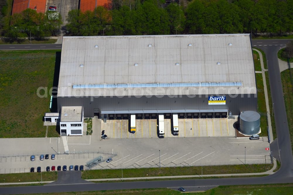 Aerial photograph Cottbus - Building complex and grounds of the logistics center of Barth Logistik-Systeme GmbH + Co. KG on street Elly-Beinhorn-Strasse in Cottbus in the state Brandenburg, Germany