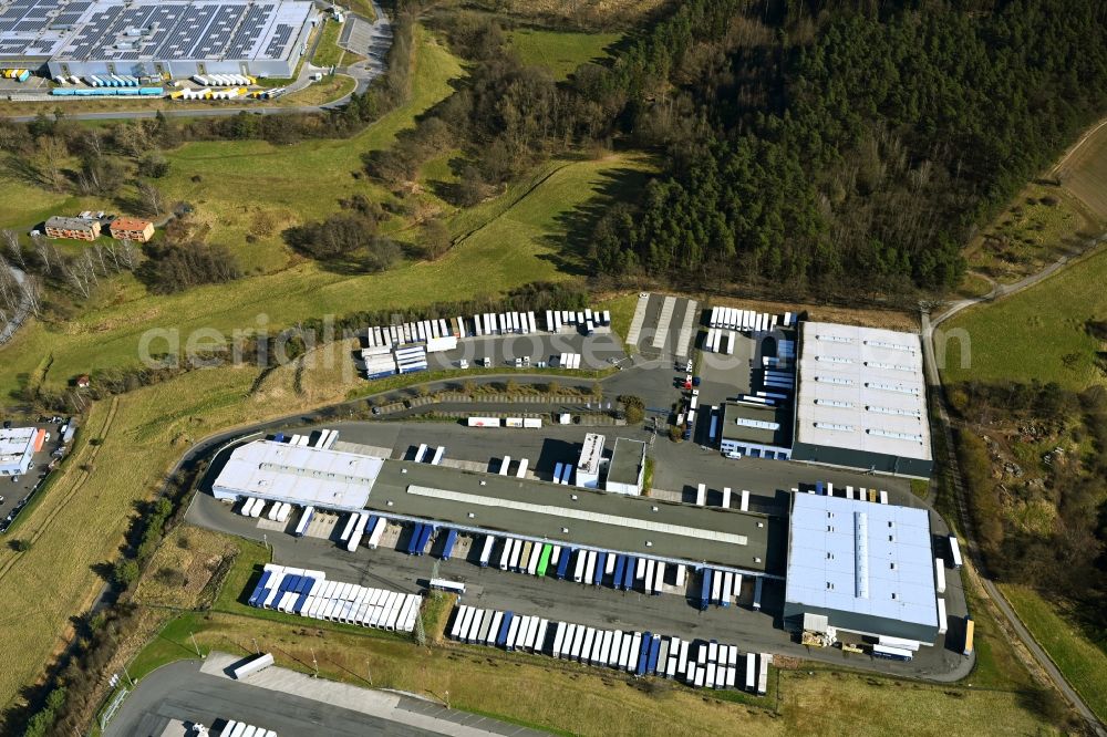 Hauneck from above - Building complex and grounds of the logistics center Blaue Liede in Hauneck in the state Hesse, Germany