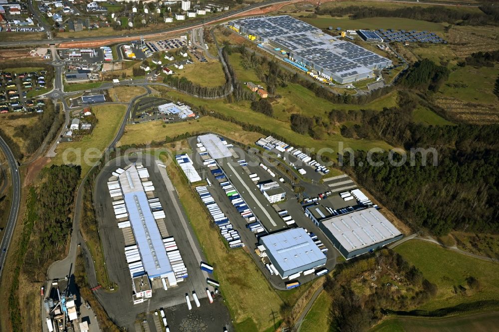 Hauneck from the bird's eye view: Building complex and grounds of the logistics center Blaue Liede in Hauneck in the state Hesse, Germany