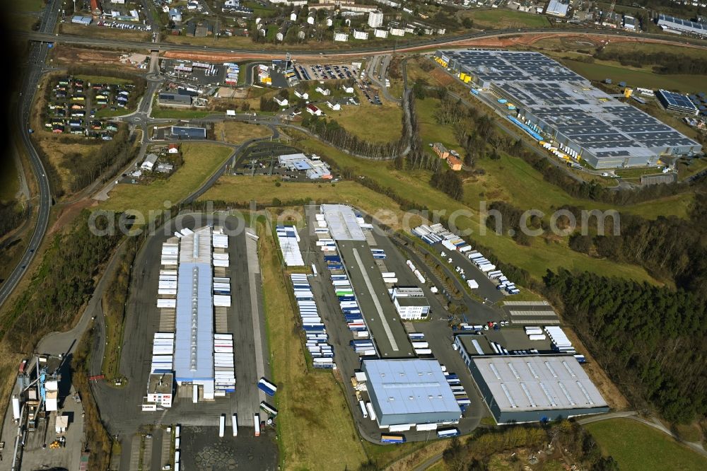 Aerial image Hauneck - Building complex and grounds of the logistics center Blaue Liede in Hauneck in the state Hesse, Germany