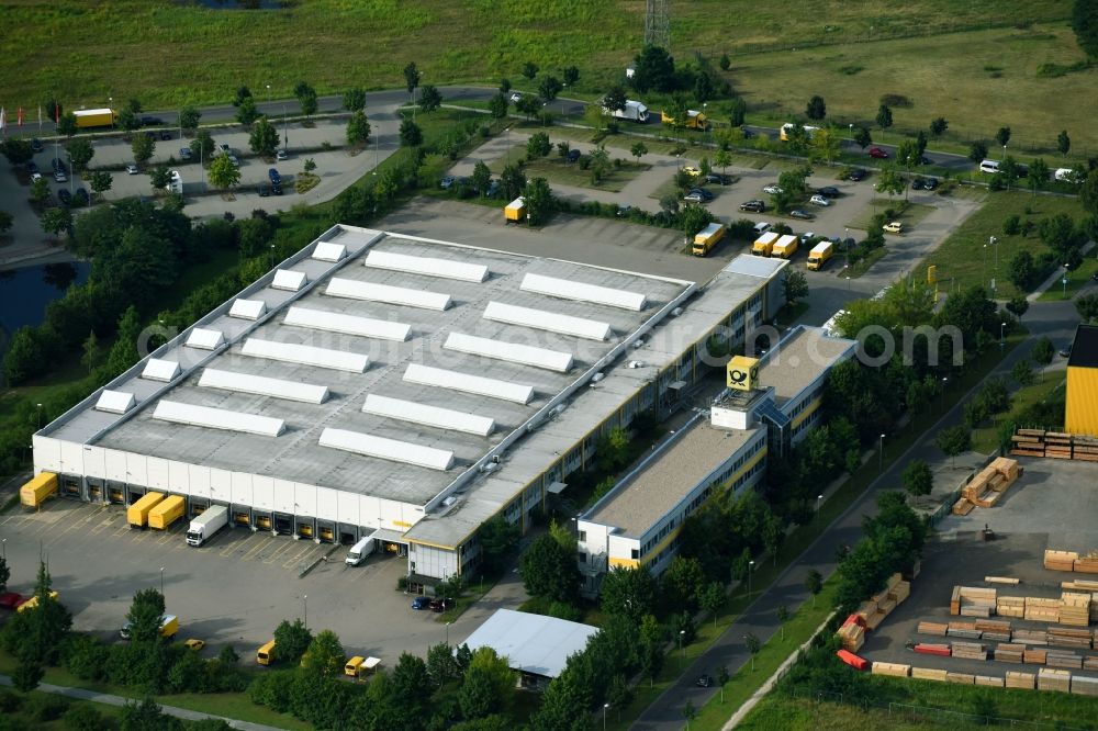 Hennigsdorf from above - Building complex and grounds of the logistics center Briefzentrum 13 on Walter-Kleinow-Ring in Hennigsdorf in the state Brandenburg, Germany