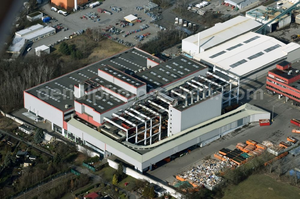 Berlin from above - Building complex and grounds of the logistics center BSR Abfallbehandlungswerk Sued on Gradestrasse in Berlin in Germany