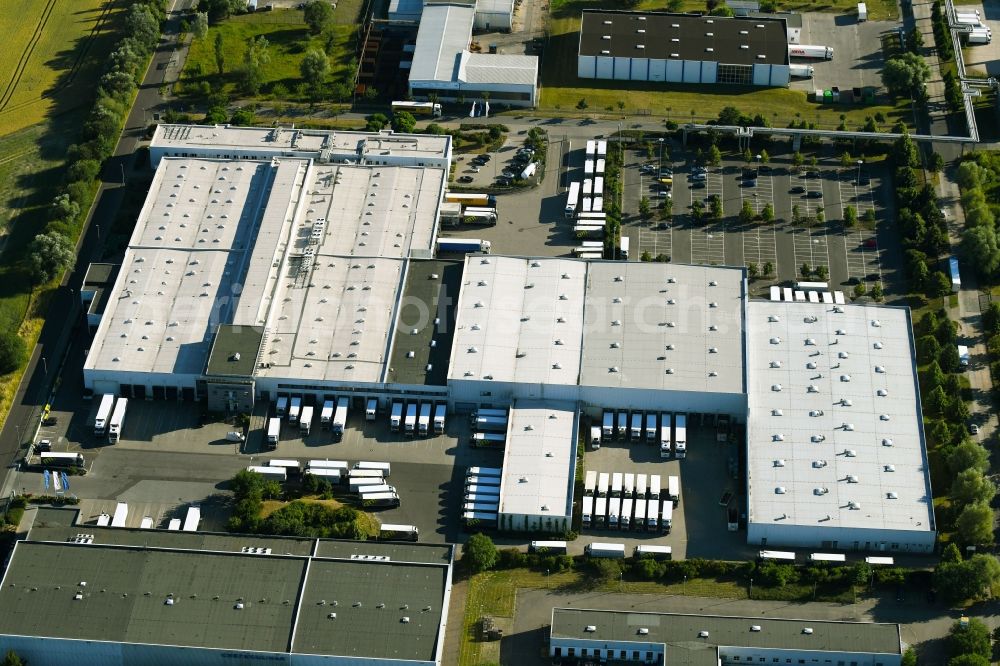 Neubrandenburg from above - Building complex and grounds of the logistics center of CHEFS CULINAR GmbH & Co. KG on Ernst-Abbe-Strasse in Neubrandenburg in the state Mecklenburg - Western Pomerania, Germany