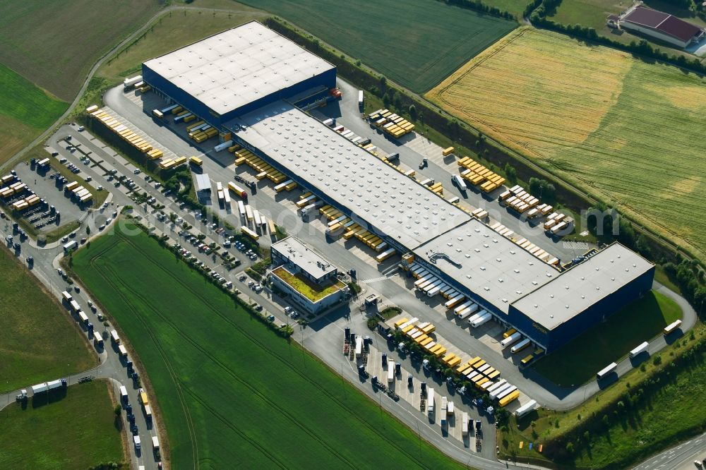 Aerial image Feilitzsch - Building complex and grounds of the logistics center of DACHSER SE on Thomas-Dachser-Strasse in Feilitzsch in the state Bavaria, Germany