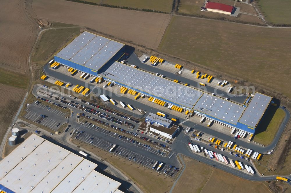 Feilitzsch from above - Building complex and grounds of the logistics center of DACHSER SE on Thomas-Dachser-Strasse in Feilitzsch in the state Bavaria, Germany