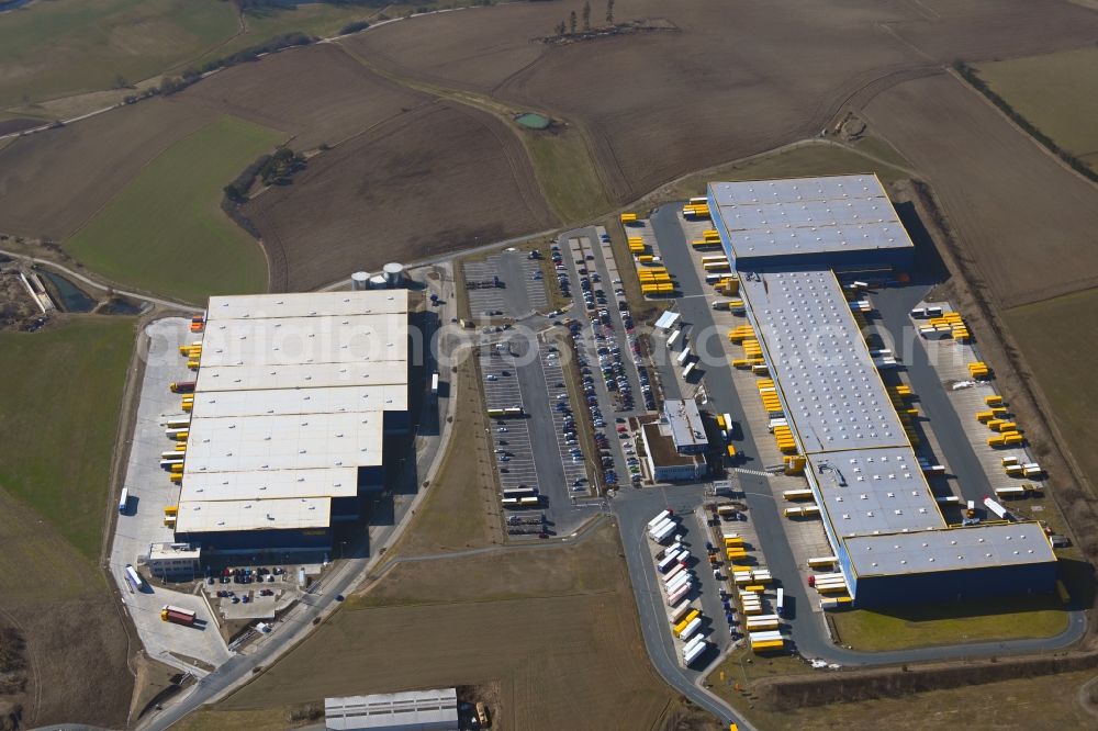 Aerial image Feilitzsch - Building complex and grounds of the logistics center of DACHSER SE on Thomas-Dachser-Strasse in Feilitzsch in the state Bavaria, Germany