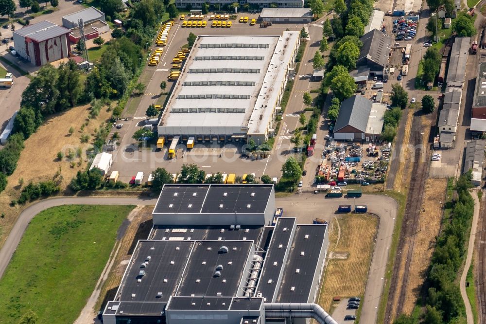 Offenburg from above - Building complex and grounds of the logistics center Deutsche Post AG Briefzentrum 77 in Offenburg in the state Baden-Wurttemberg, Germany