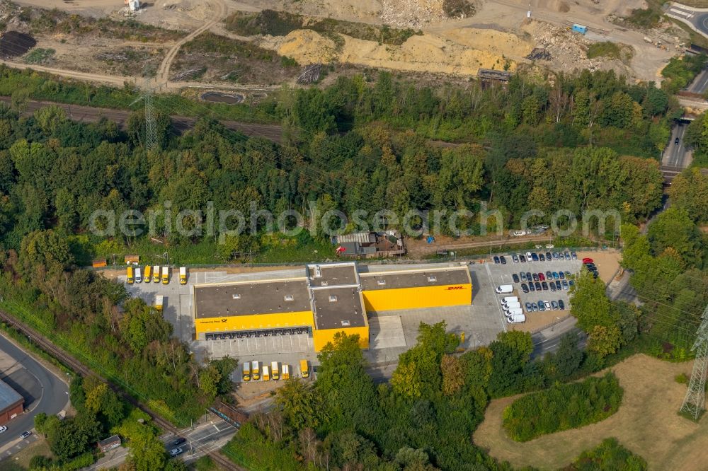 Gelsenkirchen from the bird's eye view: Building complex and grounds of the logistics center of Deutsche Post AG on Ostpreussenstrasse in Gelsenkirchen in the state North Rhine-Westphalia, Germany