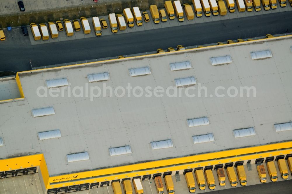 Berlin from above - Building complex and grounds of the logistics center der Deutschen Post - DHL im Stadtteil Britz in Berlin in Germany