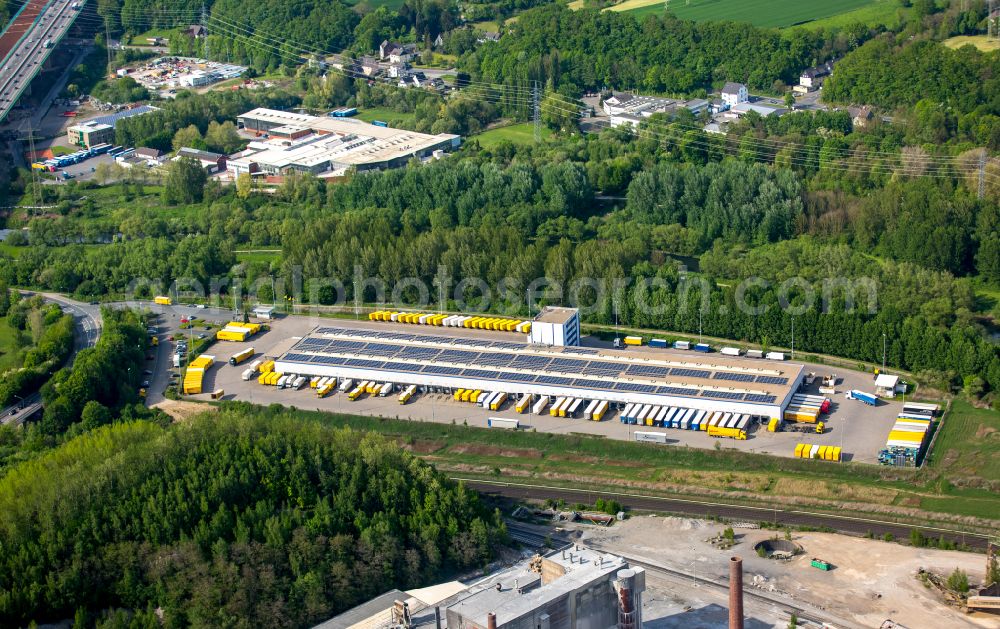 Hagen from above - Building complex and grounds of the logistics center DHL Freight GmbH in Hagen at Ruhrgebiet in the state North Rhine-Westphalia, Germany