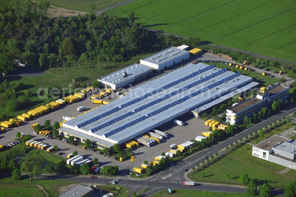 Stahnsdorf from above - Building complex and grounds of the logistics center DHL German post in Stahnsdorf in the state Brandenburg